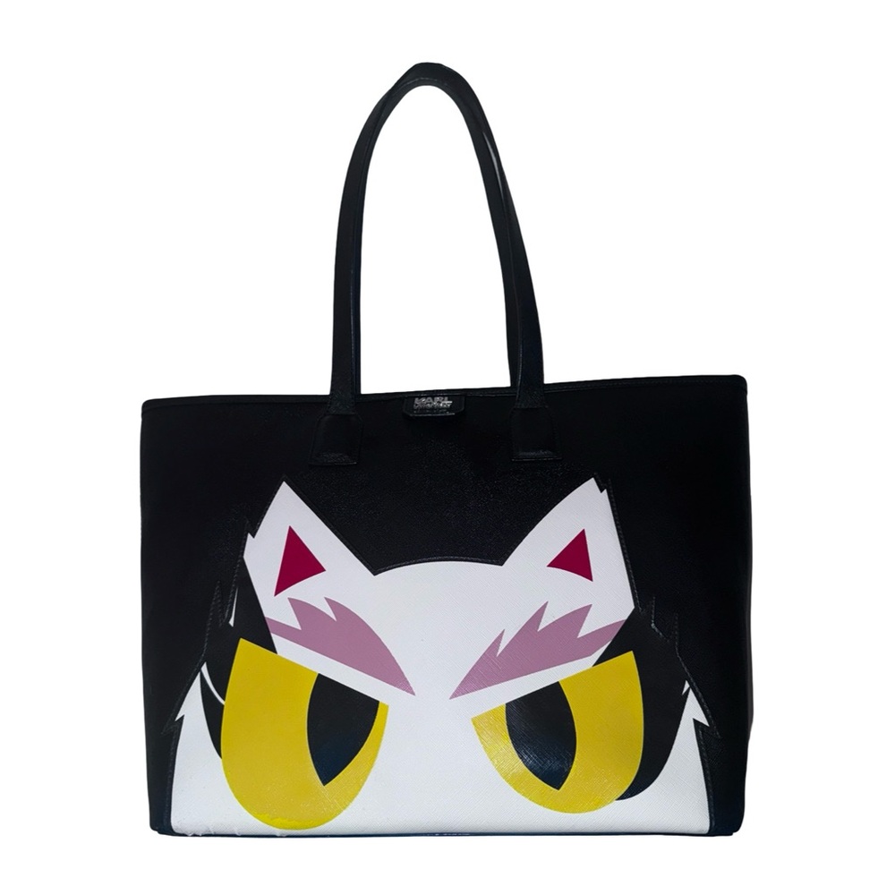 Karl Lagerfeld Black and Yellow Graphic Cat Tote